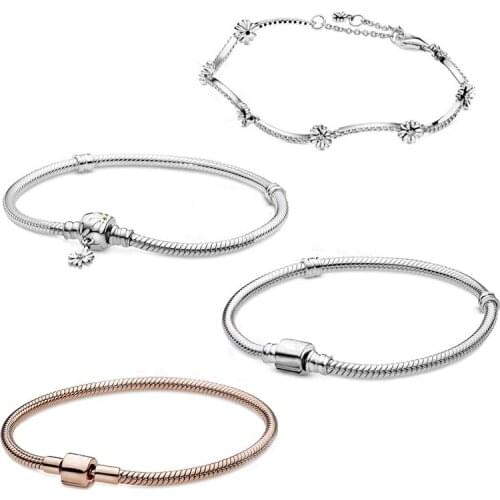2020 New Fashion High Quality Hatsune 925Moments Daisy Flower Snake Chain, Bucket Chain Bracelet Original Woman Jewelry