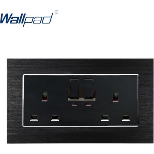 New Arrival 2 Gang 6 Pin UK Socket With Switches Wallpad Luxury Wall Light Switch Satin Metal Panel 146 Wall Power Outlet