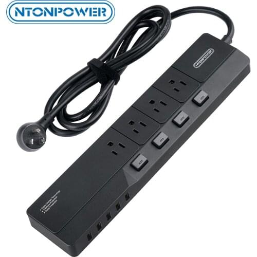 NTONPOWER Power Strip with USB Outlets with Individual Switch Short Power Extension Cord Outlet Saver Surge Protector For Home
