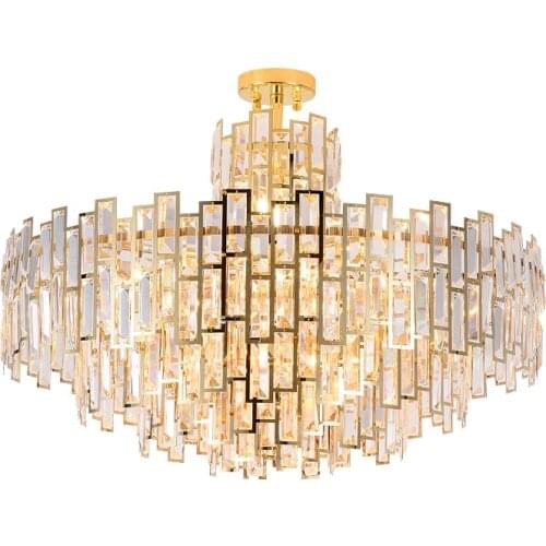Wholesale Luxury Contemporary Modern Decorative Raindrop K9 Gold Crystal Semi Flush Light For Living Room Chandelier