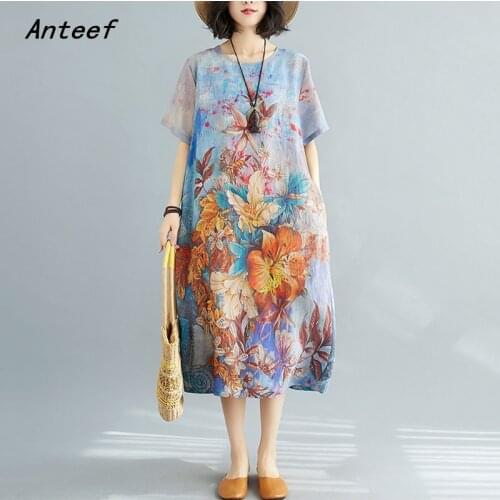 Short sleeve plus size chiffon vintage floral dresses for women casual loose long summer sun dress elegant clothes 2021 sundress