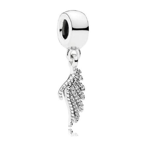 Genuine 925 Sterling Silver Charm Majestic Feathers With Crystal Pendant Beads Fit Pan Bracelet & Necklace DIY Jewelry