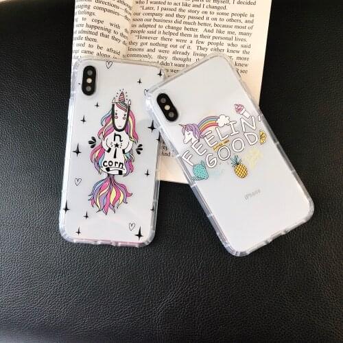 Transparent phone case For iphone 7 8 6 S plus patterned Cute unicorn Silicone soft Case For iphone X XS MAX XR Cover protection