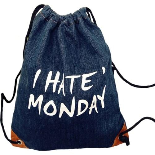 2018 New Fashion Denim Women Backpack Letter Printing Travel Softback Women Mochila Drawstring Bag School Girls Backpacks