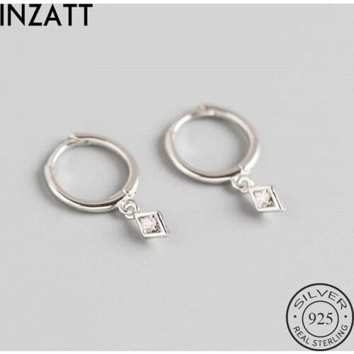 INZATT Real 925 Sterling Silver Minimalist Zircon Rhombus Hoop Earrings For Fashion Women Party Cute Fine Jewelry Accessories