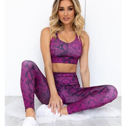 2021 Pad Sportswear Seamless Rose Snake Gym Yoga Set Tank Crop Top High Waist Leggings Two Piece Set Workout Fitness Suit