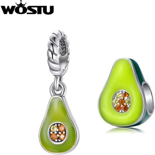 WOSTU 925 Sterling Silver Little Girl Boy Paw Print Avocado Charm Beads Fit Original Pan Bracelet Silver S925 Jewelry Mom Gift