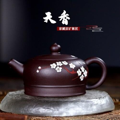 Yixing Purple Clay,Pot,Raw Ore Green Mud,Quartet Auspicious,zisha,tea Set,Drinkware,Kettle,suit For Green Tea,Dark,Black