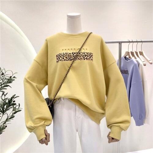 Oversized Sweatshirt Women Pulovers Leopard Hoodie Harajuku Letter Print Long Sleeve Women Sweets Shirts Kawaii Clothes Autumn