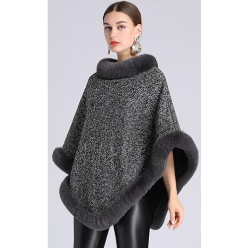 Hodisytian Women Cloak Coat Thick Knitted Elegant Capes Casual Faux Fur Collar Streetwear Pullovers Female Poncho Outerwear