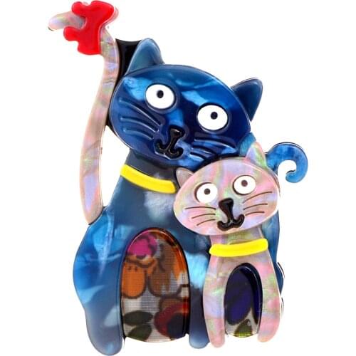 CINDY XIANG Acrylic Cat Mom and Kids Brooches for Women Colorful Acetate Fiber Cute Animal Pins Creative Design Christmas Gift
