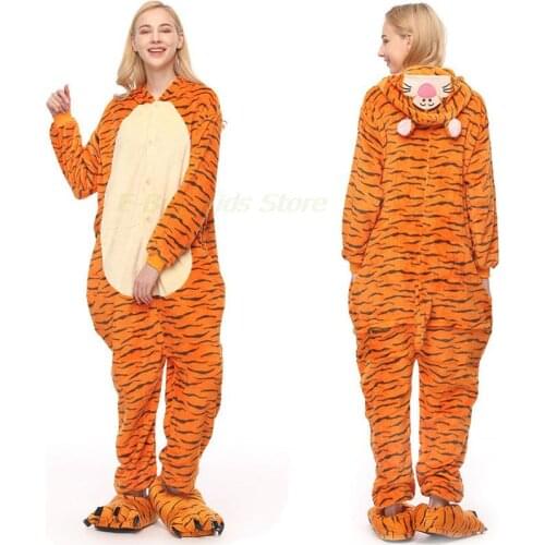 Womens Kigurumi Cartoon Tiger Pijamas Kids Boys Toddler Girls Funny Anime Overalls Child Onesies Hooded Jumpsuits Adult Pajama