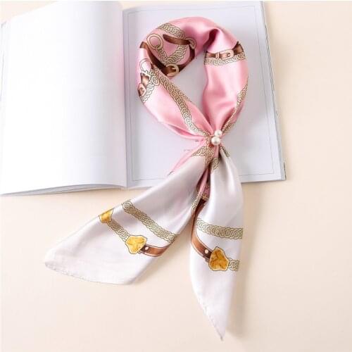 2019 Luxury Brand Women Square Silk Scarf Bandana Plaid Print Soft Hijab Hair Tie Band For Women Girl Accessories 65 colors