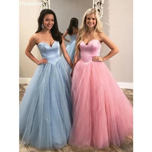 Strapless Sexy Evening Dress A-line Tulle Sweetheart Neck Simple Backless Floor Length Pink For Girl Prom Dress вечернее платье