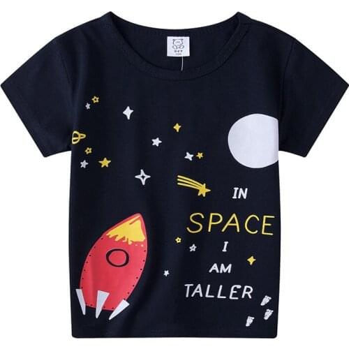 ZWY833 Good Quality Cotton Summer T-shirt for Boys Space Airplane Print T Shirt Kids Tops Tees Short Sleeves Cartoon Clothes