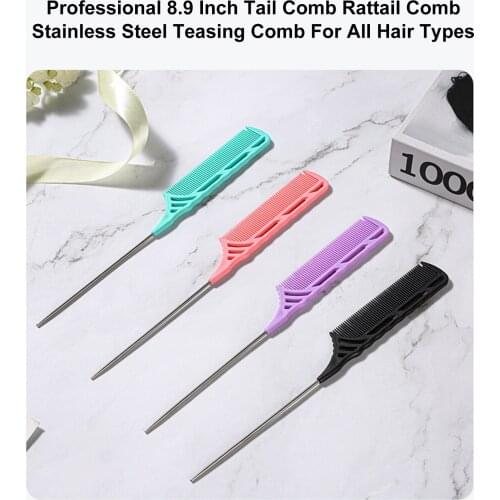 1PC Professional 8.9 Inch Tail Comb Rattail Comb Stainless Steel Pintail Anti Static And Heat Resistant Teasing Comb