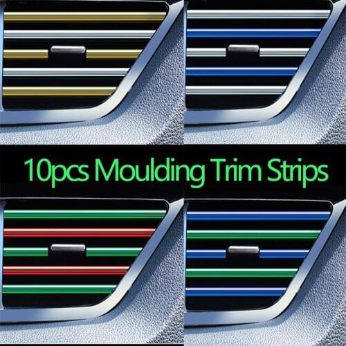 10 Pcs U Type Car Interior Decoration Strips 20cm Car Air Conditioner Outlet Moulding Trim Strips Decor Car Styling Accessories