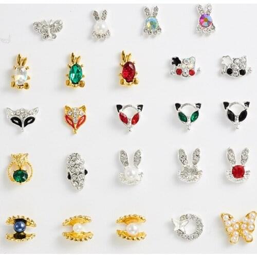 20pcs New Hot Animal Pattern Fox Head Rabbit Butterfly Shell Variety Style Alloy Rhinestone DIY Nail Art Decoration