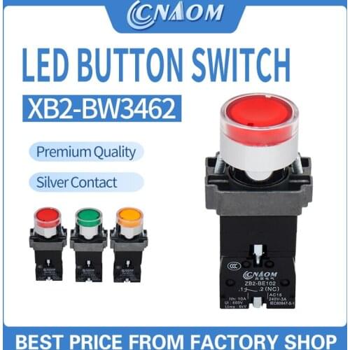 22M Metal LED Push Button Switch Light Industrial Machine Metal Button Switch Self-reset Momentary Button Switch 1NO 1NC XB2-BW
