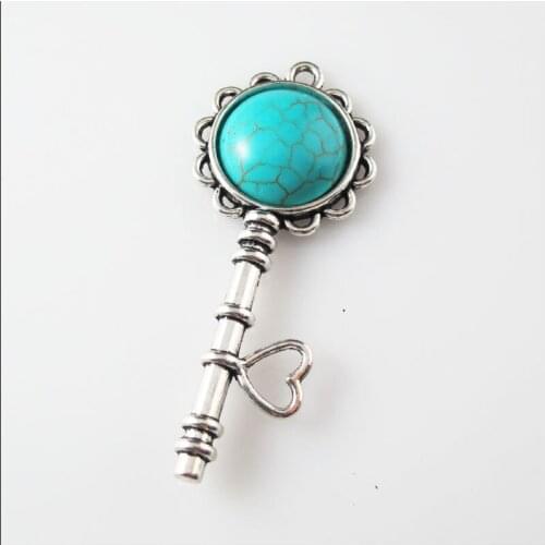 4Pc Retro Tibetan Silver Key Heart Charms Pendants 23.5x56mm