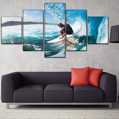 5 Piece Sea Surfing Poster Canvas HD Printed Painting Modern Home Decorative Wall Art Modular Man Picture Decorative Framework