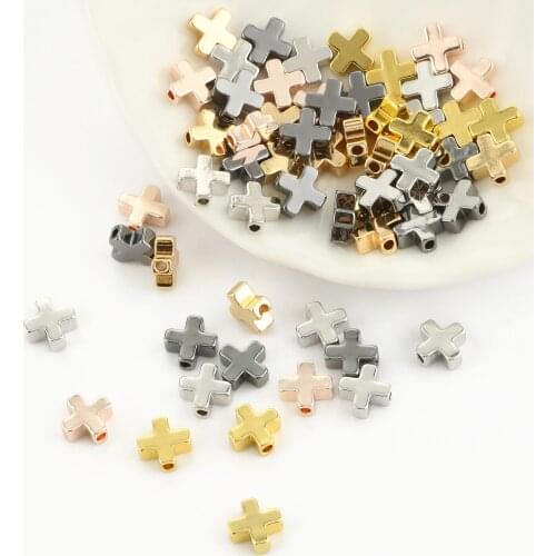 6/8mm Cross Shape Metal Brass Beads Gold Silver Color Loose Alloy Spacer Beads for DIY Jewelry Making Handmade Charms Bracelets