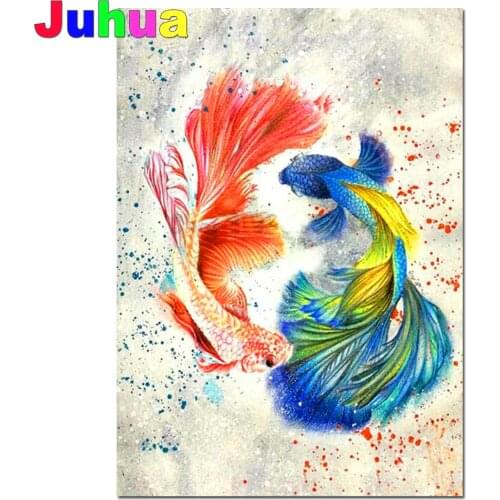 Red Blue Two Goldfish Diamond Mosaic Wall Art diamond embroidery Full Round/Square Diamond Painting For Living Room Decor