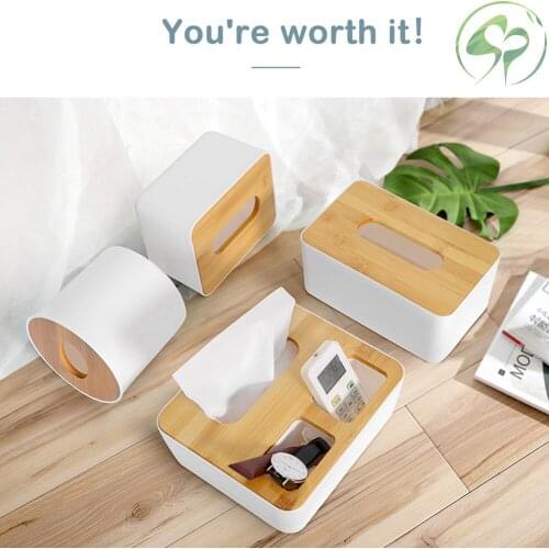 Bamboo Tissue Box Napkin Holder Plastic Tissue Case Tissue Container for Office Home Decoration Paper Towel Box Rectangle Shaped