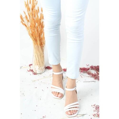 Modabuymus White Color Asymmetrical Strappy Heels Sandals-Melody