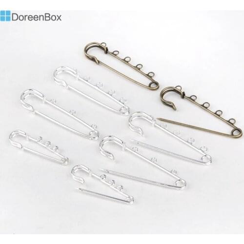 20 PCs Doreen Box 5 Holes Brooches Pins Findings Znic Alloy Bronze Silver Color For DIY Fashion Clothing Brooch Jewelry 7cmx2cm
