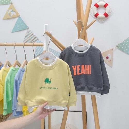 Kids New Arrival Sweatshirts 2020 Autumn Boys Casual Loose Letter Print Hoodies 2 3 4 5 Y Toddler Fake Two Sweatshirt Child Tops