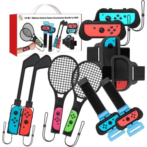 For Nintend Switch Golf Clubs 10 in 1 Motion Control Game Accessories Dancing Wristband Handle Leg Strap Tennis Racket for NS