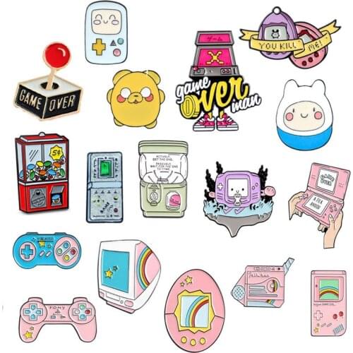 XEDZ game machine enamel pin 90s flip cute twist rod doll machine TV vending machine lapel brooch jewelry badge children gift