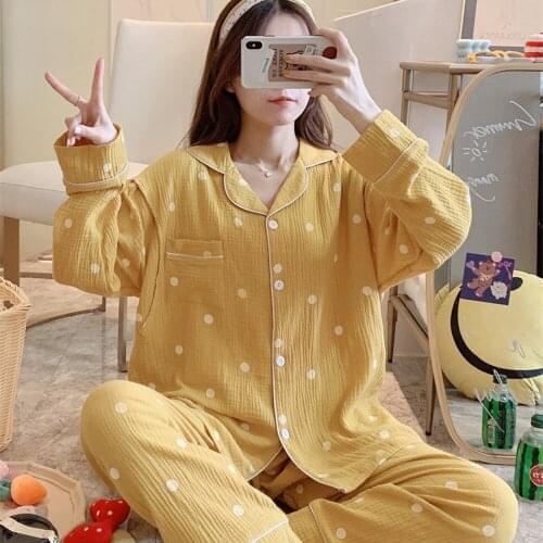 Gauze Cotton Nightie For Pregnant Spring Autumn Feeding Night Long Sleeve Maternity Clothes Two Pieces Pajamas For Pregnant