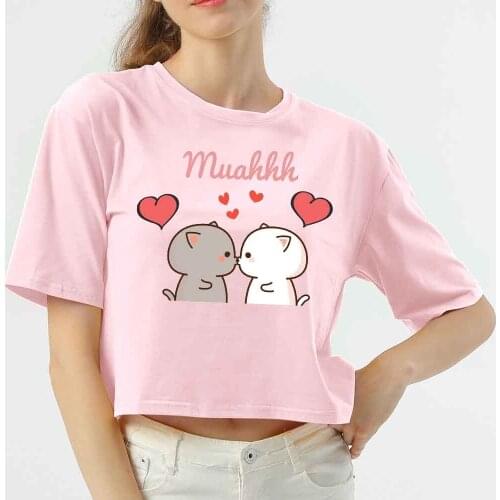 Sweet Bear Cartoon T Shirt Womens T-shirt 2021 Kawaii Top Harajuku Aesthetic Tee Shirts Lady Tops Casual O-collar Graphic Print