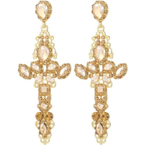 Fashion Red Clear Crystal Cross Earrings Women Luxury Vintage Statement Long ZA Earrings Jewelry Female Big Dangle Earring 2020