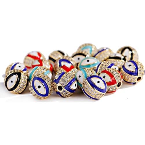 Fashion Round Evil Eye Charm Zircon Beads For Handmade Turkish Gasket Beads Jewelry Making Accessories