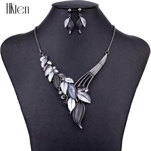 MS1504618 Fashion Jewelry Sets Hight Quality Necklace Sets For Women Jewelry Gray Crystal Resin Unique Leaves Design Gifts