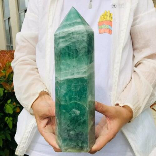 Natural Green Fluorspar Quartz Crystal Obelisk Energy Column Healed
