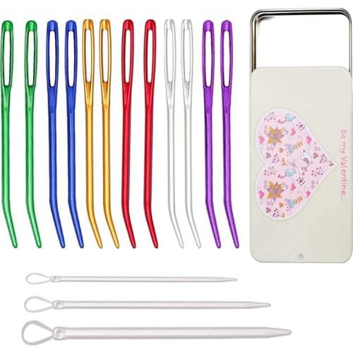 Nonvor Yarn Needles Aluminum Bent Tapestry Set Wool Large-Eye Blunt Needlework Crafts Sewing Weave Knitting Needles with Box