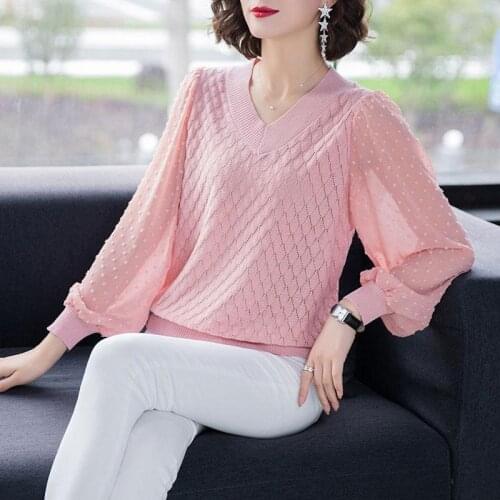Spring 2021 New Hollow Breathable Sweater Blouse Ladies Long Sleeve Bottoming Shirt Fashion Loose Women T-shirt Blusas