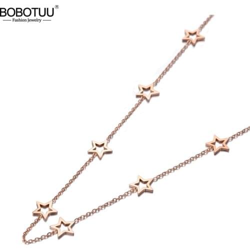 BOBOTUU New Titanium Stainless Steel CZ Crystal Love Star Choker Necklaces For Women Girls Chic Charm Pendant Necklace BN19200