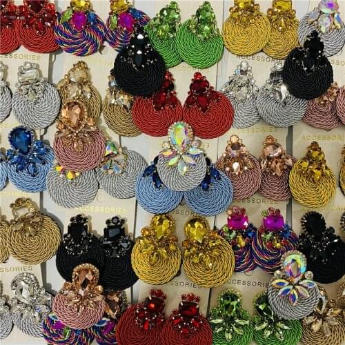 Wholesale JURAN Round Earring Exaggerated Luxury Handmade Glass Drop Earrings Statement Brand Crystal Jewelry Wedding Gifts