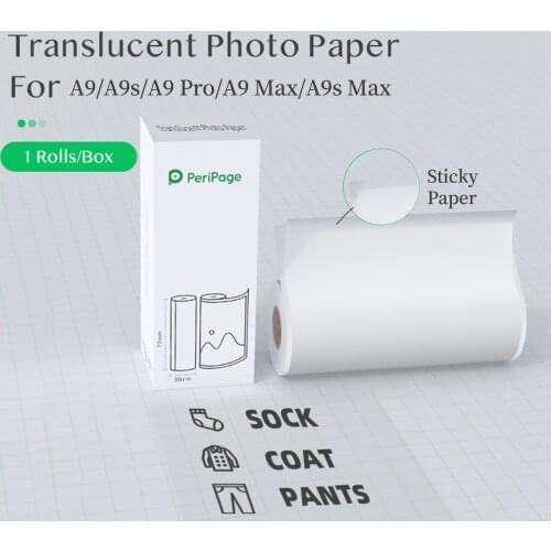 PeriPage Translucent Photo Sticker BPA-Free Adhesive Thermal Paper Roll Sticky Paper Waterproof for PeriPage A6/A8/A9/A9s/A9 Pro