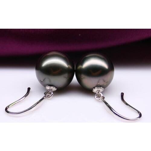 Stunning round tahitia 10-11mm black red pearl earring 925s
