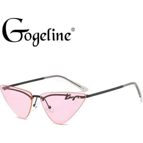 Retro Frameless Cat Eye Sunglasses Women Luxury Brand Designer Metal Frame Triangle Sun Glasses Female Fashion Pink Shades