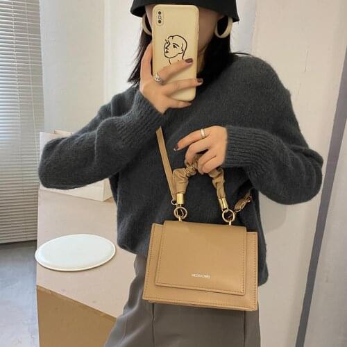 Single Shoulder Bag Fashion Handle Pleated PU Leather Flap Crossbody Bag Women Portable Solid Color Shoulder Messenger Handbags
