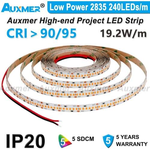 Low Power 2835 LED Strip,240LEDs/m,CRI95 CRI90,IP20,19.2W/m,PCB Wide 10mm,Single Row,1200LEDs/Reel,Non-Waterproof,for hotel