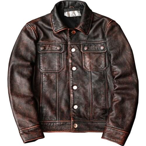 Keep Warm Winter Men Jackets Genuine Leather Trench Coat Street Style Cowhide Coat Windbreaker Male Vintage Men Overcoat Plus