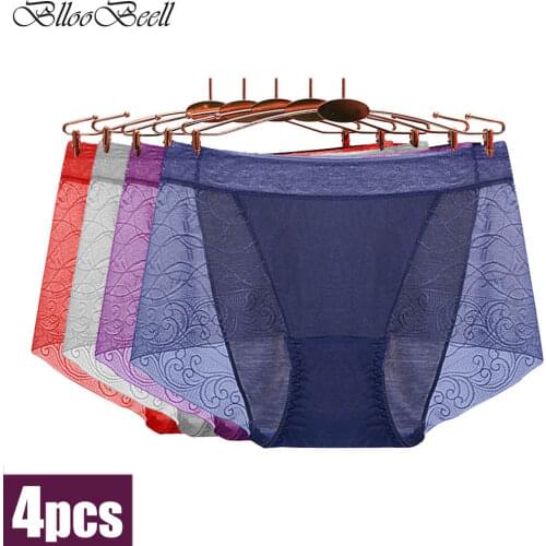 4pcs Plus Size Womens Underwear Soft Modal Panties Women Sexy Lace Briefs Everyday Panty Ladies Lingerie Solid Color